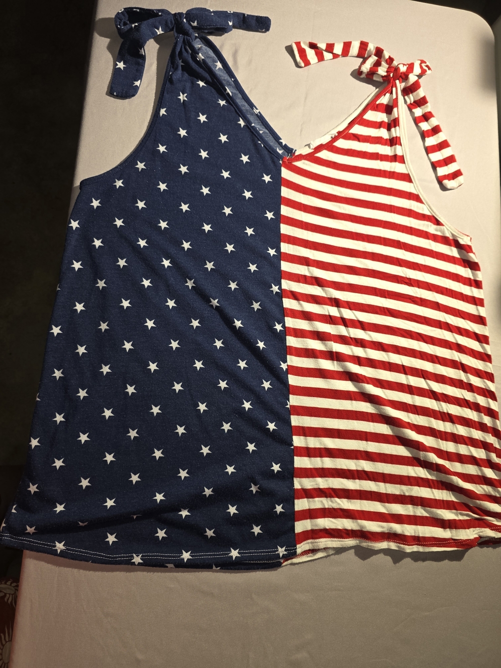 Chic Soul Blue & Red Star-Striped Tie-Shoulder Tank